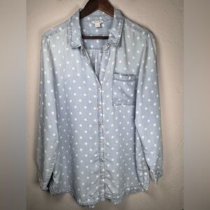 Intro 100% Lyocell Polka Dot Chambray Tunic Size XL